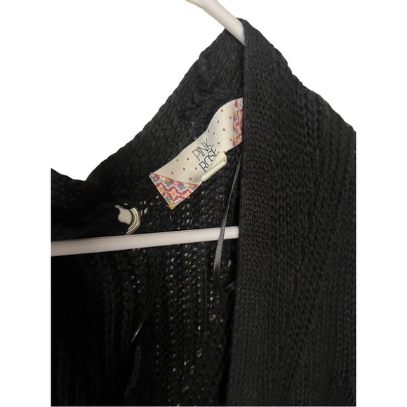 Women’s Pink Rose Black Long Sweater L with Metal Grommets - Picture 2 of 4